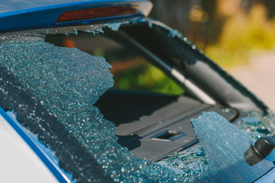 Broken rear glass of car