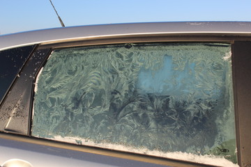 Frosty patterns on car glass