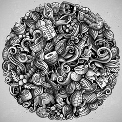 India hand drawn vector doodles illustration. Indian poster design.