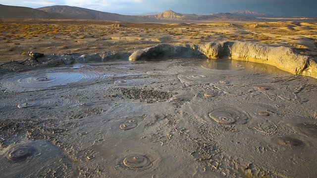 Mud volcanoes of Gobustan near Baku, Azerbaijan. mud lake