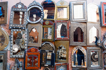 Many mirrors on the market in old town of Marrakech, Morocco