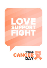 World Cancer Day. Celebrate annual in February 4. Prevention and protection. Awareness campaign. Medical healthcare concept. Poster with ribbon. Banner and background. Vector illustration