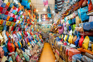 Colorful slippers sold in old town of Marrakech, Morocco