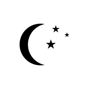 Moon and stars icon. Flat vector illustration in black on white background