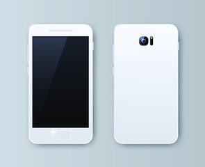 Realistic Smartphone , White Color . Top View . Isolated Vector Elements