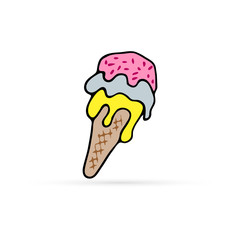 Doodle ice cream icon isolated on white. Sign for mobile, web. Symbol summer, birthday. Sweet dessert. Vector stock illustration