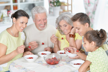 Portrait of a big happy family eating