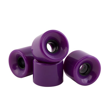 Purple Skateboard Wheels Isolated On White, Close Up