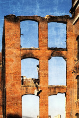 Burnt Historic Building with a Grunge Textured Effect
