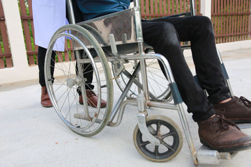 Physical therapist Disabled wheelchair with professional care.concept
