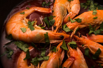 grilled shrimps with tomato sauce