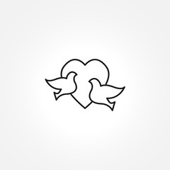 heart with doves icon on white background