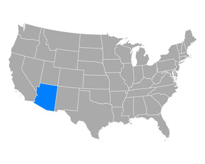 Fototapeta na wymiar Karte von Arizona in USA
