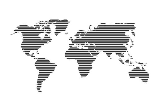 World map vector, line stylized design isolated on white background. Flat Earth, gray map template for web site pattern, anual report, inphographics. Travel worldwide, map silhouette backdrop. eps 10