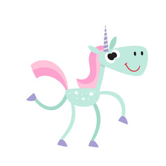 Cute magic unicorn character isolated on white.