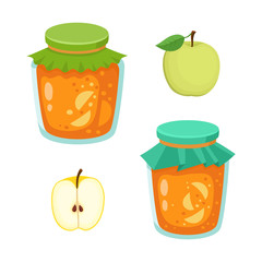 Vector set of tasty apple jam isolated on white.