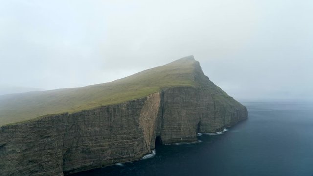 Dramatic cliffs near S&oslash;rv&aacute;gsvatn lake in faroe island.