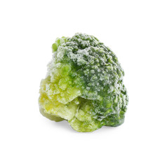 Frozen broccoli floret isolated on white. Vegetable preservation