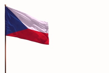 Fluttering Czechia isolated flag on white background, mockup with the space for your content.