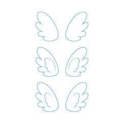 Flying angel wings with gold nimbus. Wings and nimbus. Angel winged glory halo cute cartoon drawings illustration vector set