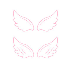 Fototapeta premium Flying angel wings with gold nimbus. Wings and nimbus. Angel winged glory halo cute cartoon drawings illustration vector set