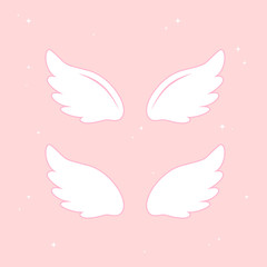 Fototapeta na wymiar Flying angel wings with gold nimbus. Wings and nimbus. Angel winged glory halo cute cartoon drawings illustration vector set