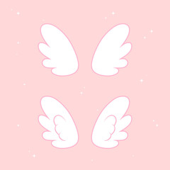 Flying angel wings with gold nimbus. Wings and nimbus. Angel winged glory halo cute cartoon drawings illustration vector set