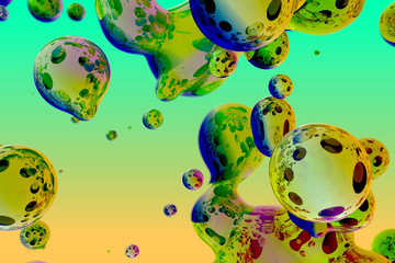 Naklejka premium bright glossy and shiny soap like bubbles abstract gradient background or texture 3D illustration - soft focus background design template