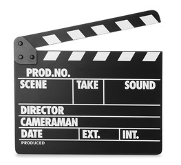 Clapper board isolated on white. Cinema production