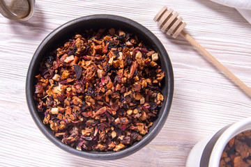 Вried fruit tea in winter season on wooden table