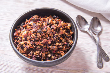 Вried fruit tea in winter season on wooden table