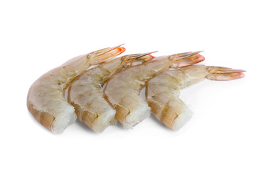Fresh raw shrimps isolated on white. Healthy seafood