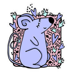 Hand drawn cartoon cute mouse vector illustration with decoration