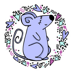 Hand drawn cartoon cute mouse illustration into design frame