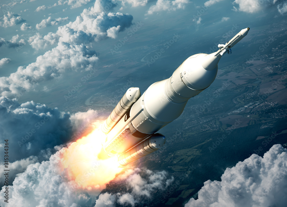 Canvas Prints space launch system flying over the clouds