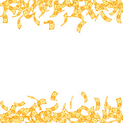 Korean won notes falling. Small WON bills on white