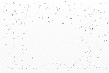 Celebration Event & Birthday Background With Many Falling Silver Tiny Confetti. Vector Illustration