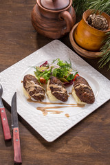 Beef Meat Balls or Rissole with mashed potato on wooden table