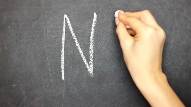 NO on chalkboard. Woman hand writes on a chalk board.