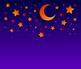 Obraz na płótnie Canvas Beautiful night sky with crescent moon and stars vector modern style paper cut cartoon illustration.