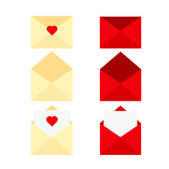  This is vector set of envelope and paper, heart. Love letter on white background.