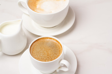 different types of coffee on a white background and place for text