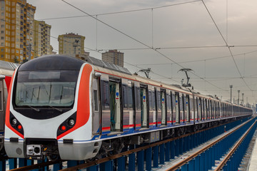 Naklejka premium Modern new subway metro train and railroad