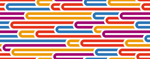 Lined seamless vector pattern with twisted lines, geometric abstract background, stripy net, optical maze, web network. Colorful design.