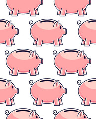 Piggy banks seamless background, backdrop for financial business website or economical theme ads and information, piggybank savings, vector wallpaper or web site background.