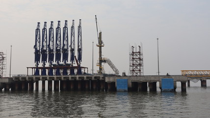 Mumbai, Maharastra/India- January 13 2019: Floating fuel station located near the coast to supply fuel to the ships.