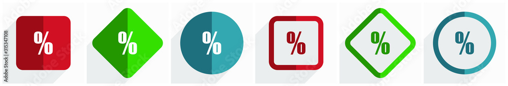 Aufkleber percent icon set, flat design vector illustration in 6 options for webdesign and mobile applications