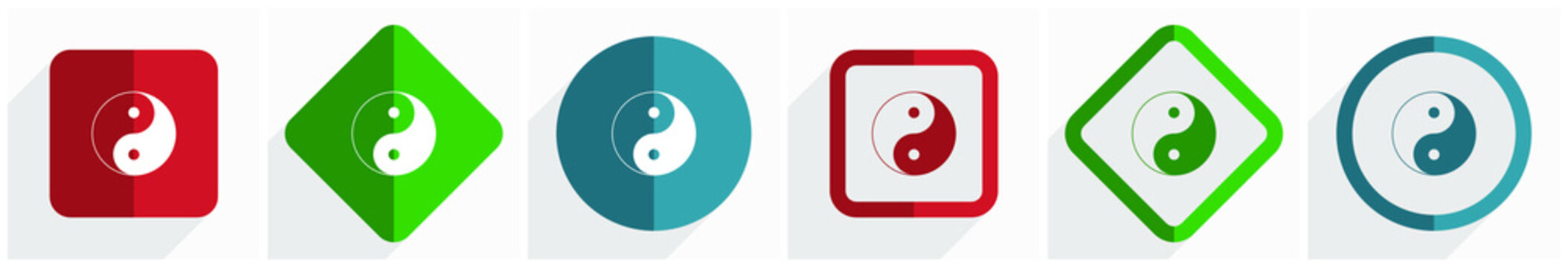 Ying Yang Icon Set, Flat Design Vector Illustration In 6 Options For Webdesign And Mobile Applications In Eps 10