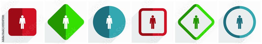Poster male icon set, flat design vector illustration in 6 options for webdesign and mobile applications in