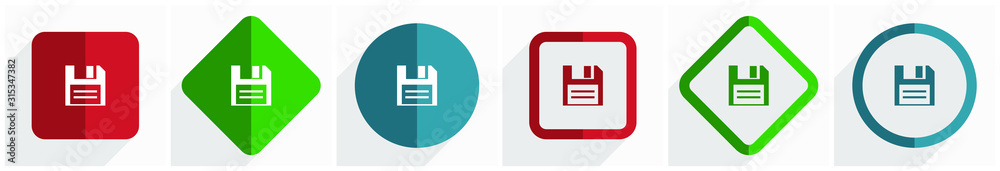 Poster Disk icon set, flat design vector illustration in 6 options for webdesign and mobile applications in eps 10